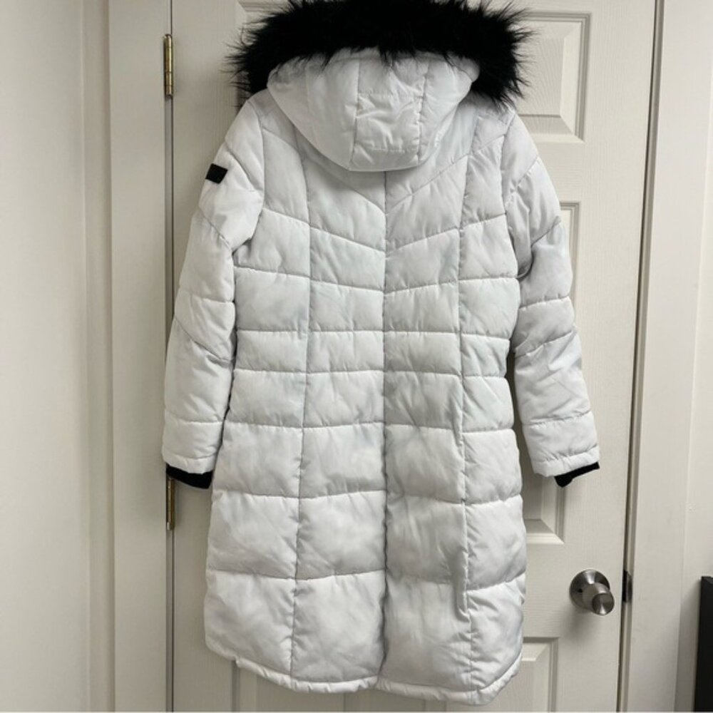 Karl Lagerfeld Paris White Long Faux Fur Puffer Coat - Size Large - Picture 4 of 16